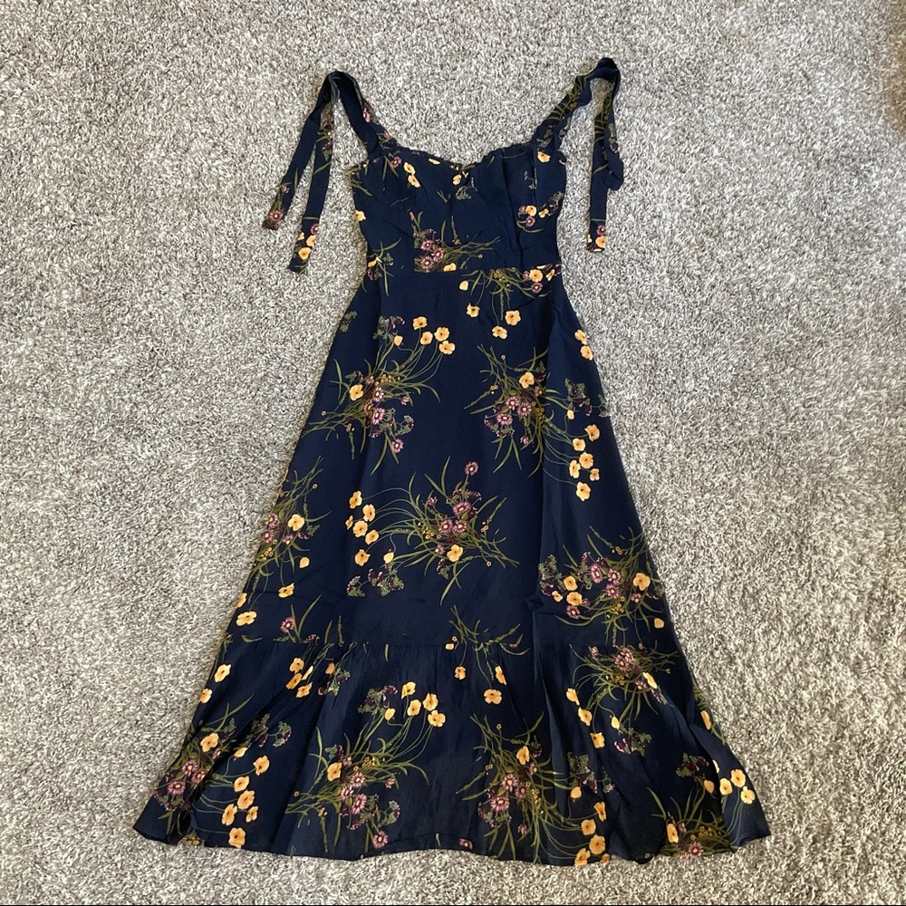 Reformation Navy and Yellow Floral Midi Dress - Picture 7 of 13